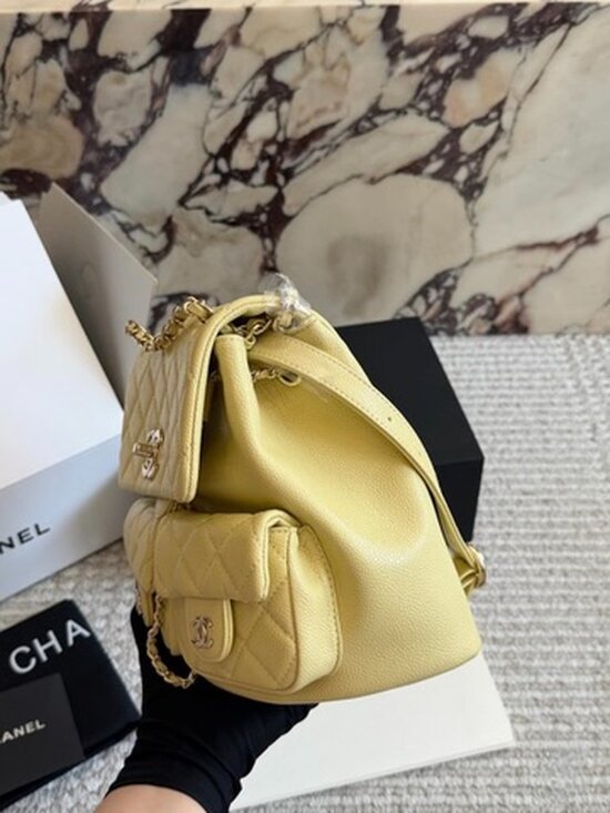 Luxury Quilted Caviar Urban Spirit Backpack Premium Lemon Yellow GHW - Picture 8 of 9